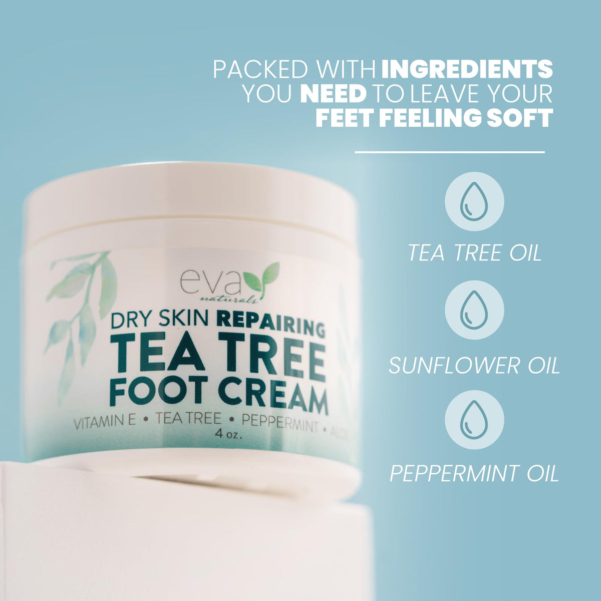 Eva Naturals Tea Tree Foot Cream with Aloe, Sunflower & Peppermint, 120 ml 🍁 All In One Marketplace Canada