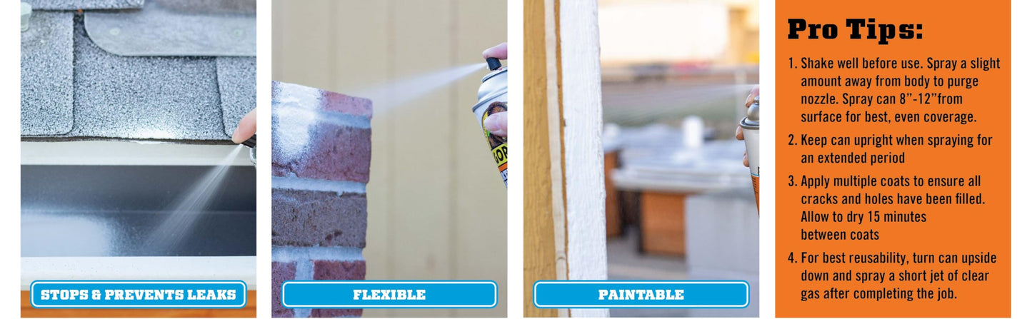 Gorilla Waterproof Patch & Seal Spray, Flexible Rubberized Coating, Seals Out Water Air & Moisture, Stops & Prevents Leaks, White, 14oz/396g, (Pack of 1) 🍁 All In One Marketplace Canada