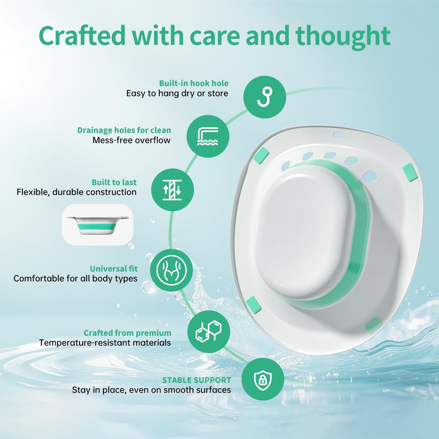 RUGUO Sitz Bath, Sitz Bath for Hemorrhoids - Sitz Bath for Toilet Seat - Sitz Bath for Postpartum Care, Sits Bath Kit for Women, Collapsible, Wider Seating Area, Deeper Bowl - Available at All In One Marketplace Canada