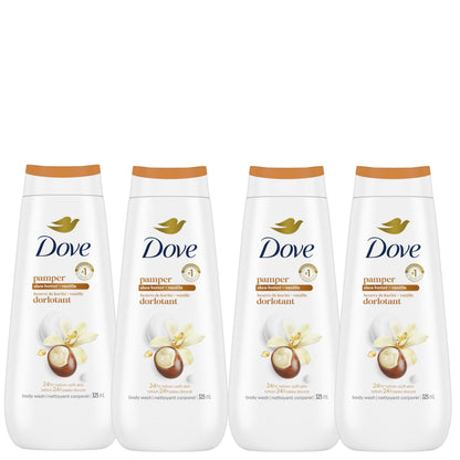 Dove Body Wash for Renewed, Healthy-Looking Skin, Pampering Shea Butter & Vanilla, Gentle Skin Cleanser with 24hr Renewing MicroMoisture, 325mL (Pack of 4)