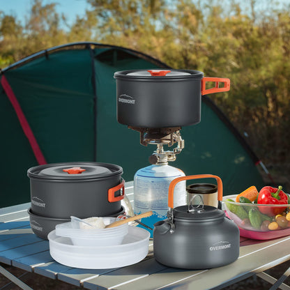 Overmont 16pc Camping Cookware Mess Kit, Portable Camping Cooking Set for Backpacking, Outdoor Hiking and Picnic Pot Pan Kettle Bowl Plate - Available at All In One Marketplace Canada