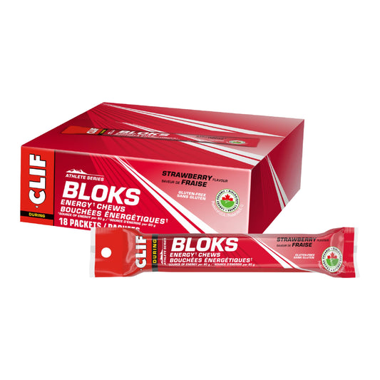 CLIF BLOKS Strawberry Energy Chews – Organic, Gluten-Free, 60g (18-Pack)