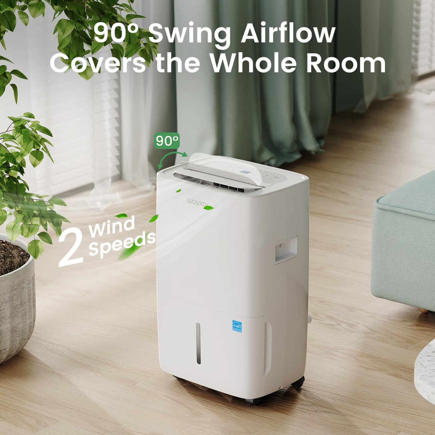 Waykar 80 Pints 2025 Energy Star Dehumidifier for Spaces up to 5,500 Sq. Ft for Basement and Home, Large Room with Drain Hose and 1.14 Gallons Water Tank - Available at All In One Marketplace Canada
