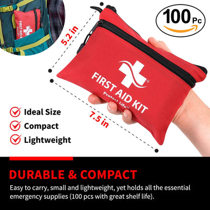 Protect Life 100-Piece First Aid Kit for Home, Business, Car, Camping & Hiking | HSA/FSA Eligible Emergency Survival Medical Kit - Available at All In One Marketplace Canada