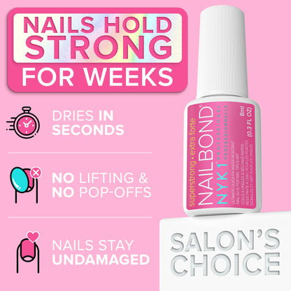 NYK1 Super Strong Nail Glue For Press On Nails, Nail Tips And Acrylic Nails (8ml) Nail Bond Brush On Nail Glue For Acrylics Glue On Nails And Fake Nails With Glue Brush for Stick On Nails Tips - Available at All In One Marketplace Canada