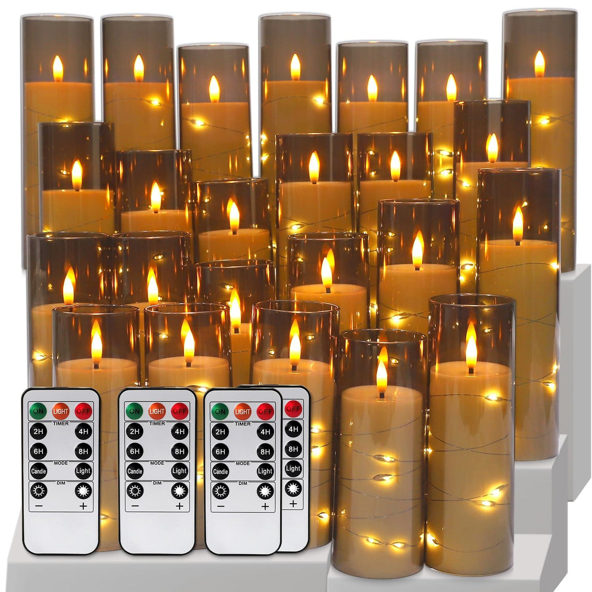 Pack of 24 Flickering Flameless Candles with Remote and 2/4/6/8 H Timer Led Embedded Light String Grey Candles(D2.17 x H 5" 6" 7") Moving Wick Candles for Christmas & &Wedding & Home Decor... 🍁 All In One Marketplace Canada