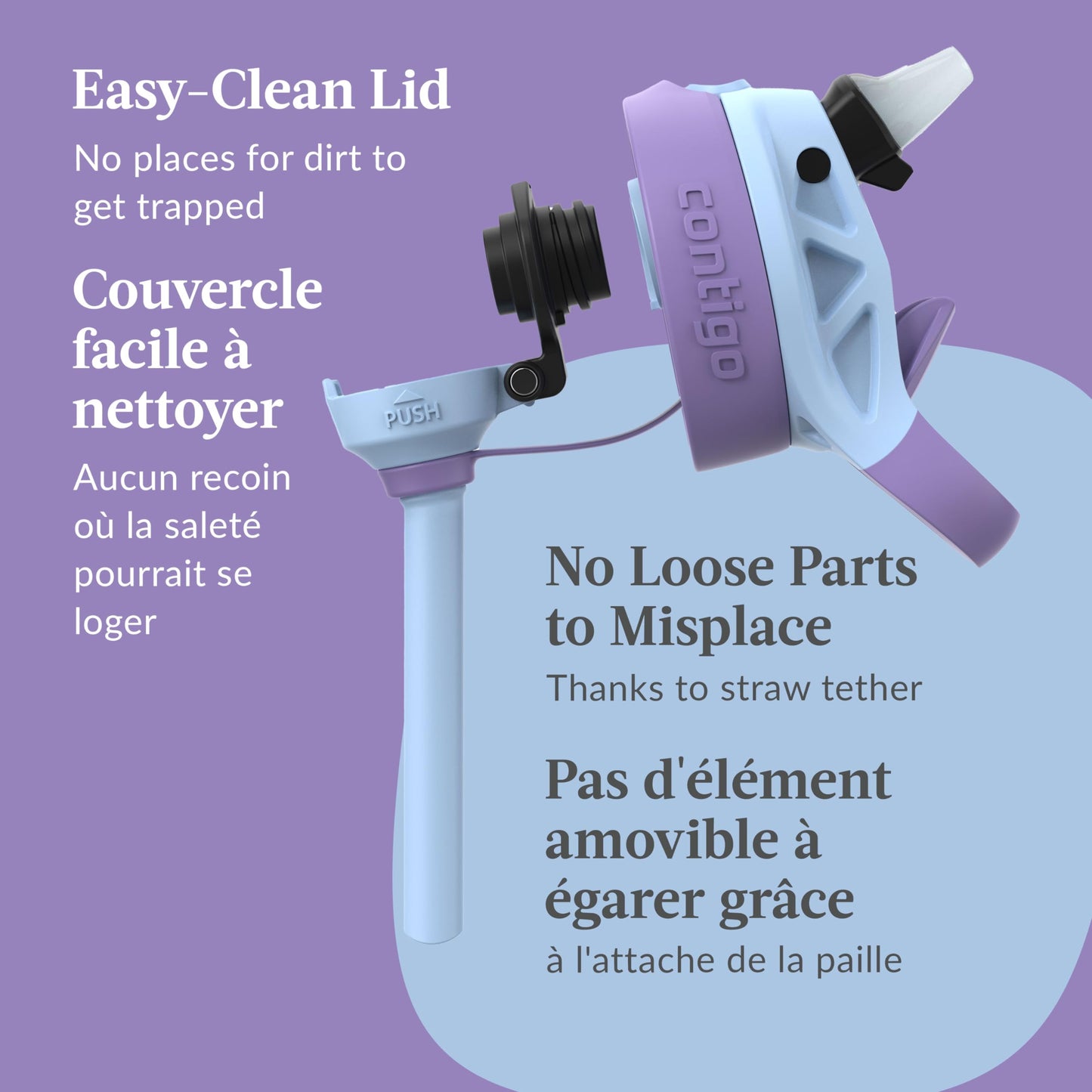 Contigo Kids Aubrey Straw Water Bottle with Leak-Proof Lid, BPA-Free Plastic, Dishwasher Safe, Periwinkle & Amethyst, 14 oz (414 mL)