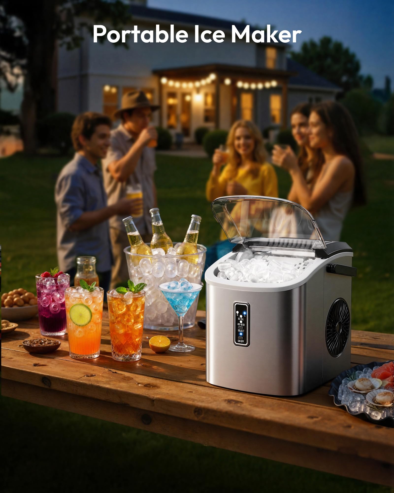 EUHOMY Ice Maker Countertop, 9 Cubes Ready in 6 Mins, 26lbs/24H, Self-Cleaning, Portable Ice Maker Machine with Carry Handle, Basket and Scoop, 2 Sizes of Bullet Ice for Home, Kitchen, Office - Available at All In One Marketplace Canada