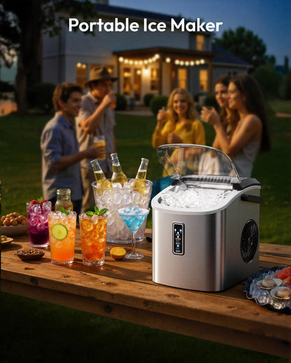 EUHOMY Ice Maker Countertop, 9 Cubes Ready in 6 Mins, 26lbs/24H, Self-Cleaning, Portable Ice Maker Machine with Carry Handle, Basket and Scoop, 2 Sizes of Bullet Ice for Home, Kitchen, Office - Available at All In One Marketplace Canada