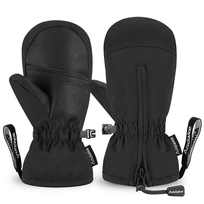 Andake Kids Ski Mittens Winter Warm Waterproof & Breathable Toddler Snow Gloves with Easy-to-Wear Zippers (Black, XXXS (Fits 2-4Y)) 🍁 All In One Marketplace Canada