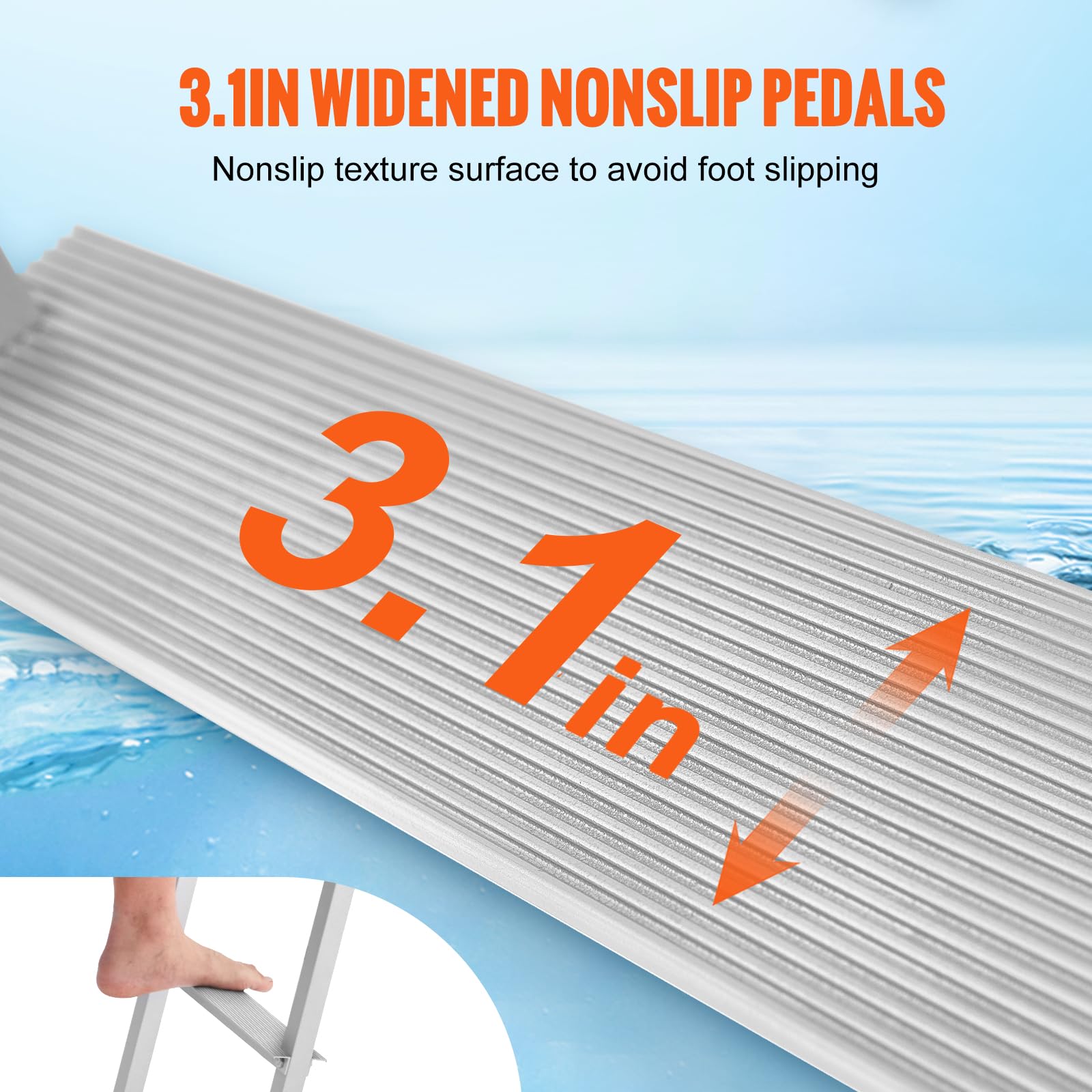 VEVOR Dock Ladder, Removable 3 Steps, 500 lbs Load Capacity, Aluminum Alloy Pontoon Boat Ladder with 3.1'' Wide Step & Nonslip Mat, Easy to Install for Ship/Lake/Pool/Marine Boarding VEVOR