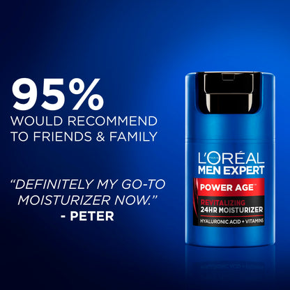 L'Oréal Paris Men Expert 24 HR Hydrating Moisturizer for Men with Hyaluronic Acid and Vitamins, Fights Signs of Aging, Power Age, Packaging May Vary, 50 mL - Available at All In One Marketplace Canada