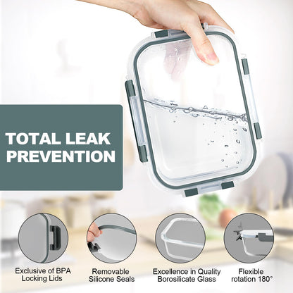 VERONES 10 Pack Glass Meal Prep Containers, Airtight & Stackable Glass Food Storage Containers Set with Lids,Exclusive of BPA,for Microwave, Oven, Freezer & Dishwasher,Grey - Available at All In One Marketplace Canada