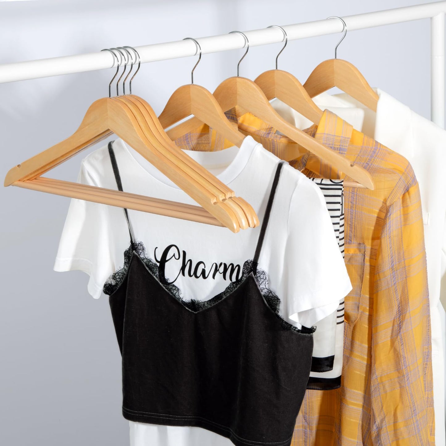 TOPIA HANGER Wooden Hangers (30 Pack), Natural Wooden Coat Hangers with Non Slip Pants Bar, 360°Swivel Hook and Shoulder Notches for Suit, Jacket, Pants, Smooth Finish Clothes Hangers - CT34N30 - Available at All In One Marketplace Canada