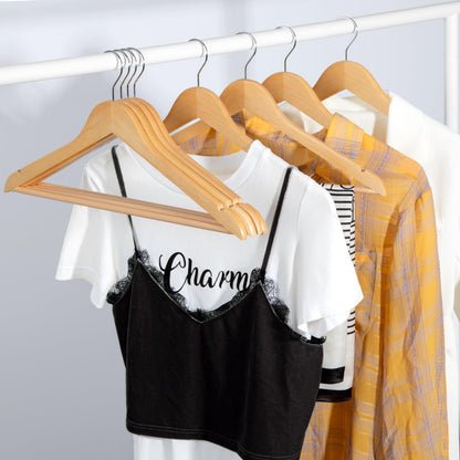 TOPIA HANGER Wooden Hangers (30 Pack), Natural Wooden Coat Hangers with Non Slip Pants Bar, 360°Swivel Hook and Shoulder Notches for Suit, Jacket, Pants, Smooth Finish Clothes Hangers - CT34N30 - Available at All In One Marketplace Canada