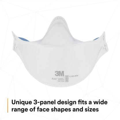 3M Aura Particulate Respirator 9205+, N95, Pack of 20 Disposable Respirators, Individually Wrapped, 3 Panel Flat Fold Design Allows for Facial Movements, Comfortable, NIOSH Approved - Available at All In One Marketplace Canada