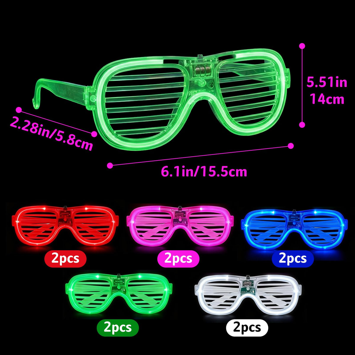 10 Pack LED Glasses Neon Glow in The Dark Party Supplies 5 Colors, Party Glasses for Neon Glow, Birthday, Christmas 🍁 All In One Marketplace Canada