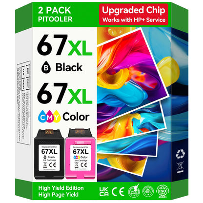 67XL Ink Cartridges Compatible for HP 67 Ink Cartridges Combo Pack Black Color Fit for Deskjet 2855e 4255e 2700 2755e 2734e 2842e 4255e 2827e 2723e 4155e 2742e Envy 6455e 6055e 6000 Printer