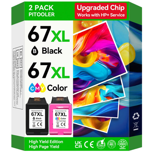 67XL Ink Cartridges Compatible for HP 67 Ink Cartridges Combo Pack Black Color Fit for Deskjet 2855e 4255e 2700 2755e 2734e 2842e 4255e 2827e 2723e 4155e 2742e Envy 6455e 6055e 6000 Printer