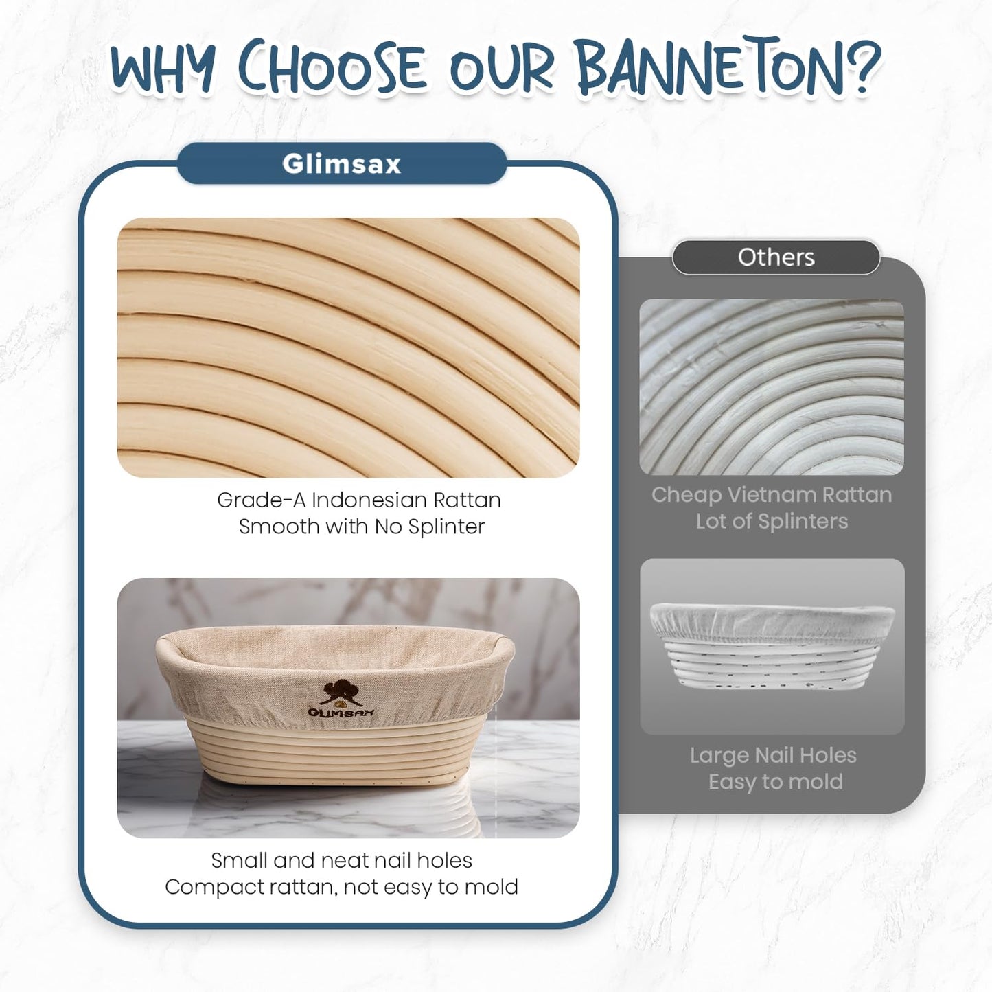 Glimsax Banneton Proofing Basket Set of 2, 9" Round & 10" Oval for Sourdough Baking, Bread Making Accessories and Tools Starter Kit, Gifts for Beginner and Professional Bakers - Available at All In One Marketplace Canada