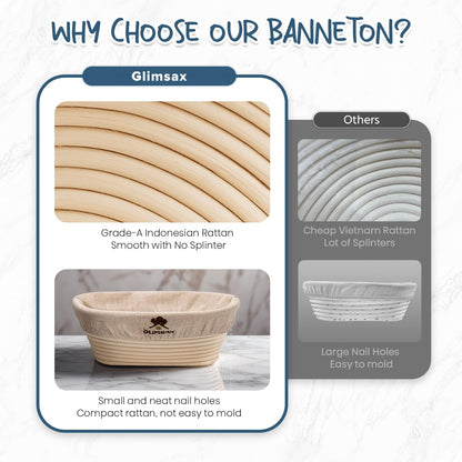 Glimsax Banneton Proofing Basket Set of 2, 9" Round & 10" Oval for Sourdough Baking, Bread Making Accessories and Tools Starter Kit, Gifts for Beginner and Professional Bakers - Available at All In One Marketplace Canada