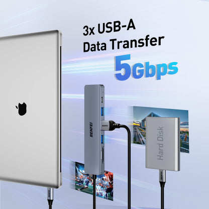 BENFEI USB C HUB 7in1, USB C HUB Multiport Adapter with USB-C to HDMI, USB-C to SD/TF Card Reader/3*USB 3.0/100W Power Delivery, Compatible with iPhone 15 Pro/Max, MacBook, iPad Pro, iMac, S23, XPS17 - Available at All In One Marketplace Canada