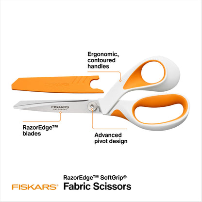 Fiskars RazorEdge Fabric Scissors - 8" Heavy Duty Fabric Shears with SoftGrip Ergonomic Handle, Premier Grade Stainless Steel Blades Fiskars