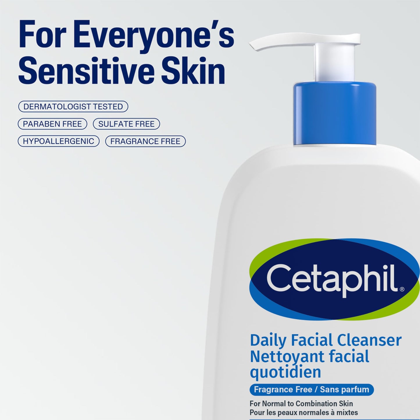 Cetaphil Daily Facial Cleanser Fragrance Free (473ml) - Deep Cleansing Face Wash, Ideal for Normal to Combination to Oily Skin, Dermatologist Tested