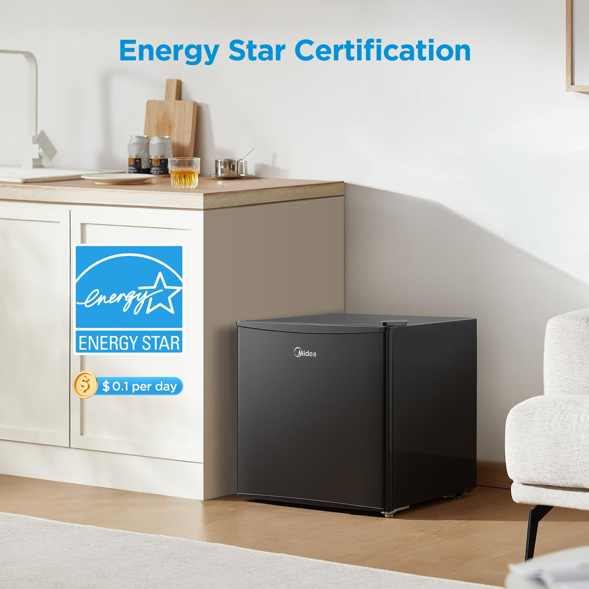 Midea 1.6 Cu.ft Mini Fridge, Energy Star Certified, Low Noise for Bedroom