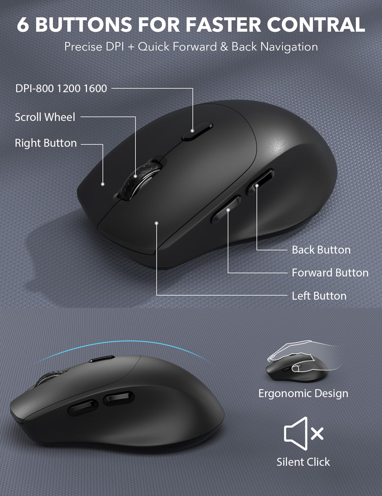 Wireless Keyboard and Mouse Combo - Full-Sized Ergonomic Keyboard with Wrist Rest, Phone Holder, Silent 2.4GHz Cordless Keyboard Mouse for Computer, Laptop, PC, Mac, Windows (Black, 1 Pack)