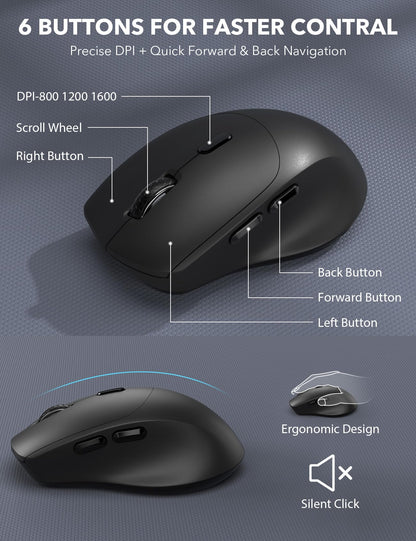 Wireless Keyboard and Mouse Combo - Full-Sized Ergonomic Keyboard with Wrist Rest, Phone Holder, Silent 2.4GHz Cordless Keyboard Mouse for Computer, Laptop, PC, Mac, Windows (Black, 1 Pack)