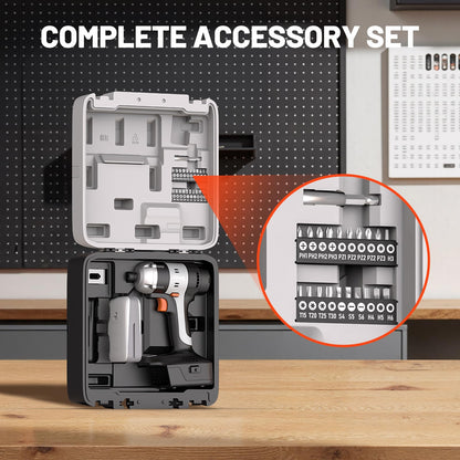 LiTHELi 20V Cordless Impact Driver Kit, Built-in LED Light, 1/4-inch Hex Chuck, 2800 RPM, 2A, Battery Powered, Black, with 20 Driver Bits and Extension, 24.6x17.8x10.2 cm