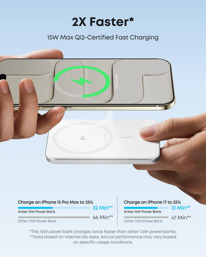 Anker Nano Power Bank, Ultra-Slim 5,000mAh Magnetic Battery Pack, Qi2 Certified 15W Max Ultra-Fast MagSafe-Compatible Portable Charger, Ergonomic Design, for iPhone 17/16/15/14/13/12 Series Only