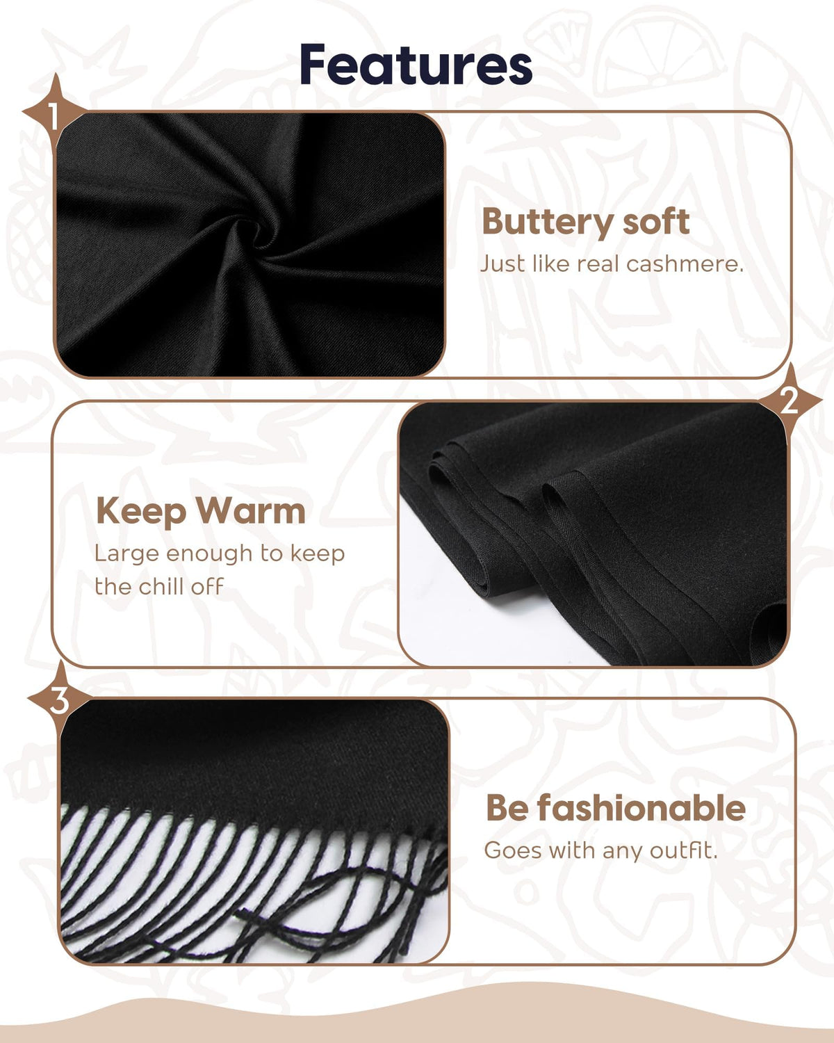 MaaMgic Women's Large Soft Feel Pashmina Shawls Wraps Light Winter Scarf,Black 🍁 All In One Marketplace Canada