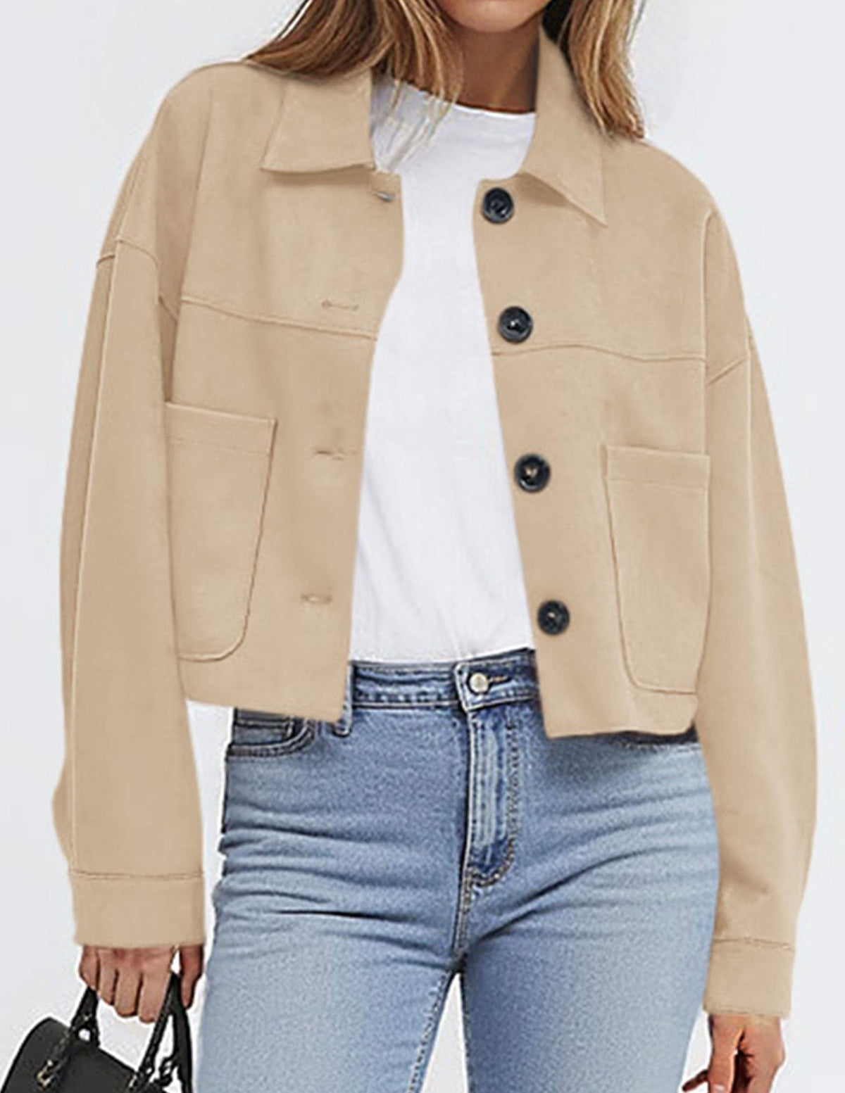PRETTYGARDEN Women's Faux Suede Lightweight Cropped Jacket Beige,S 🍁 All In One Marketplace Canada