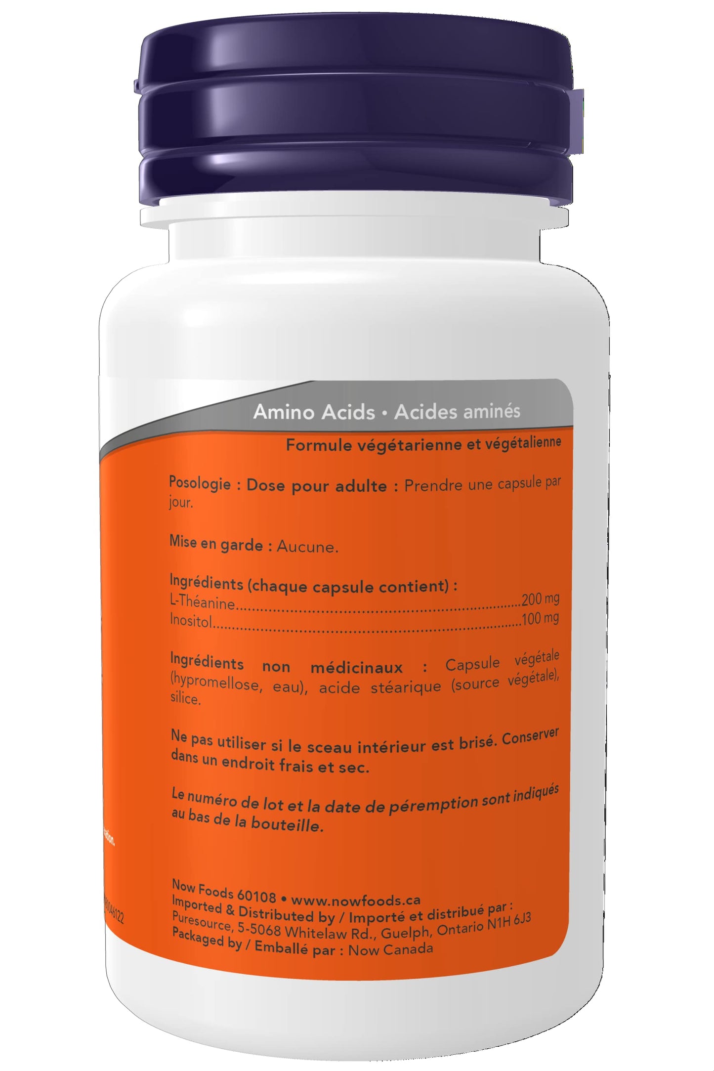 NOW Supplements, L-Theanine 200 mg with Inositol, Stress Management, 60 Veg Capsules - Available at All In One Marketplace Canada