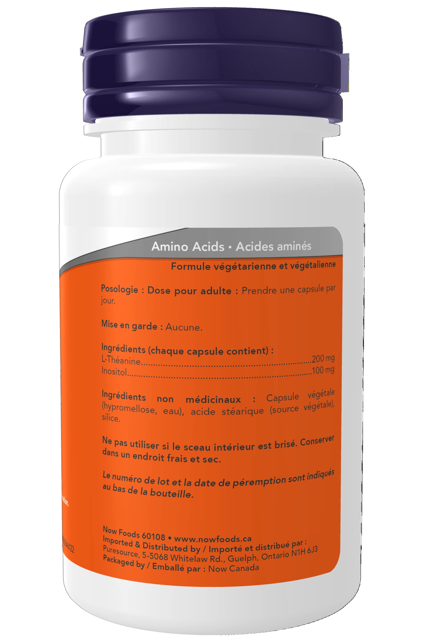 NOW Supplements, L-Theanine 200 mg with Inositol, Stress Management, 60 Veg Capsules - Available at All In One Marketplace Canada