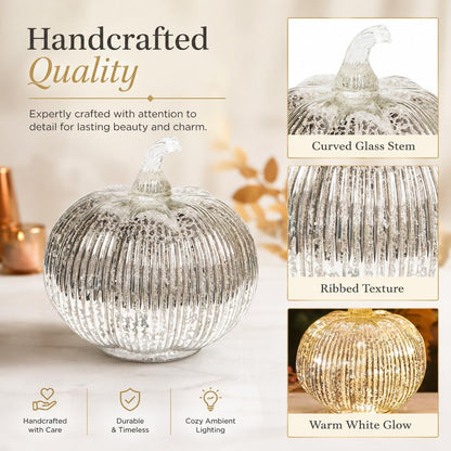 Hvfun 5.5 "(14cm) Mercury Glass Light up Pumpkin with Timer- Battery Operated Table Lamps for Festive Decoration-Thanksgiving Home Decoration Decorations (Silver) 🍁 All In One Marketplace Canada