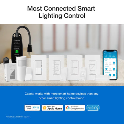Lutron Caséta Smart Home Dimmer Switch and Pico Remote Kit, Works with Alexa, Apple HomeKit, Ring, Google Assistant (Smart Hub Required) | P-PKG1WB-WH | White