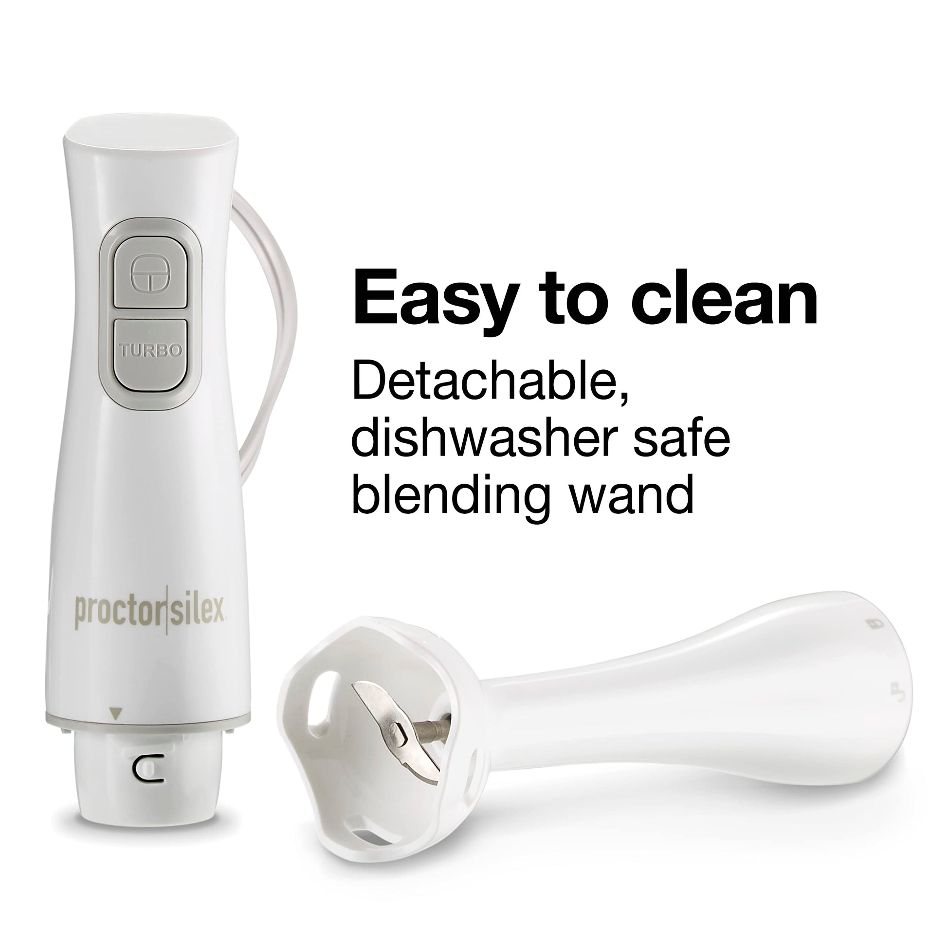 Proctor Silex Electric Immersion Blender with Detachable Dishwasher Safe Handheld Hand Blender Stick, 2-Speeds, 150 Watts, White (59739) Proctor Silex