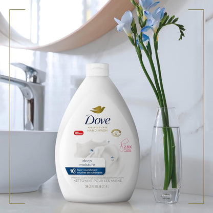 Dove Advanced Care Deep Moisture Hand Wash for soft, smooth skin Bottle Refill nourishes skin 10 layers deep 1 L (Pack Of 3) Dove