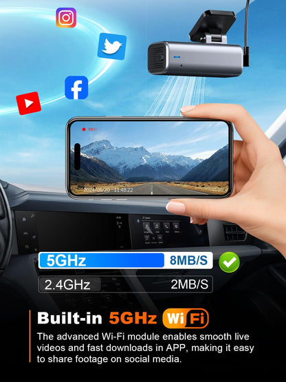 galphi 4K Dash Cam Front, Built-in 5G WiFi, 32GB Card Included, Dash Camera for Cars, Mini Dashcam for Cars with Loop Recording, G-Sensor, 24 Hours Parking Monitor, APP, Support 256GB Max