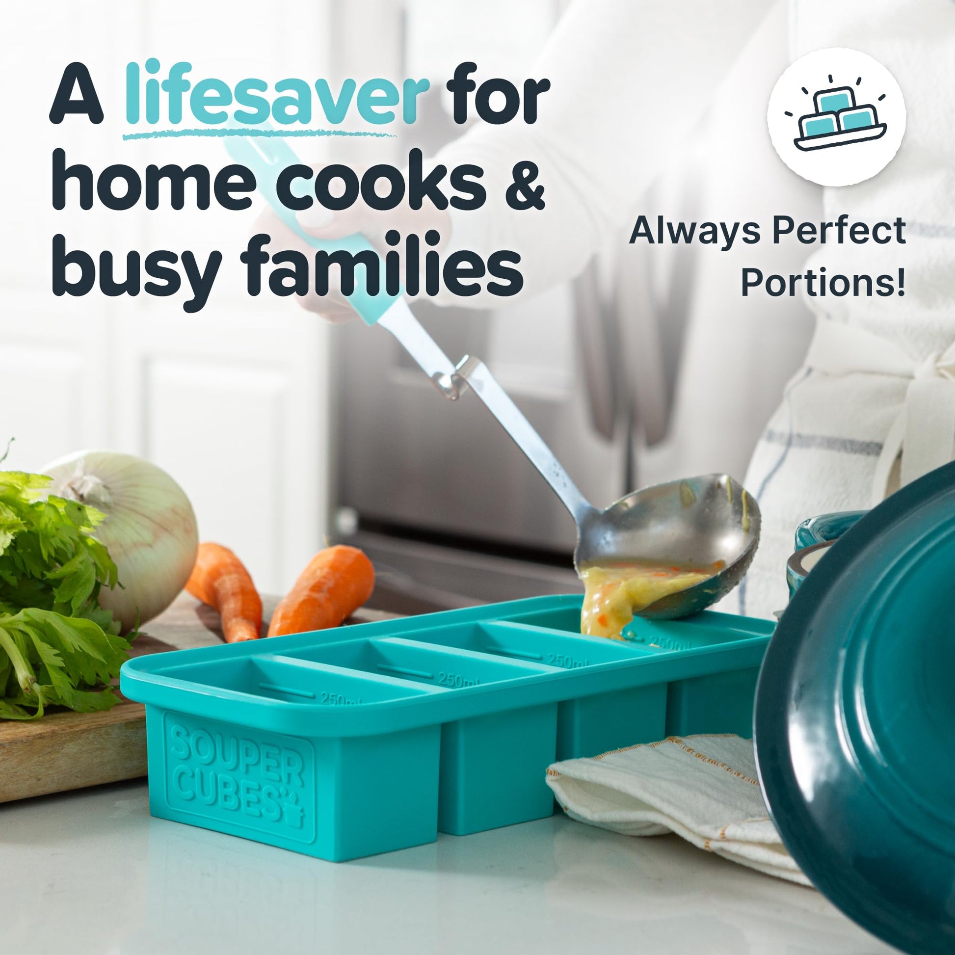 Souper Cubes 1 Cup Silicone Freezer Molds with Lids – Aqua - 2-Pack - Available at All In One Marketplace Canada