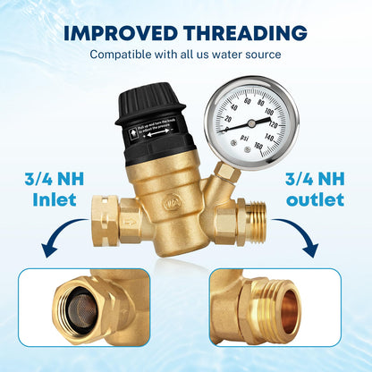 Kohree RV Water Pressure Regulator Valve, Adjustable Handle Brass Lead-Free RV Water Pressure Reducer with Gauge and 2 Inlet Screened Filters for RV Camper Travel Trailer Garden 🍁 All In One Marketplace Canada
