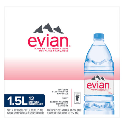Evian Natural Spring Water 12 Pack × 1.5 L Bottles