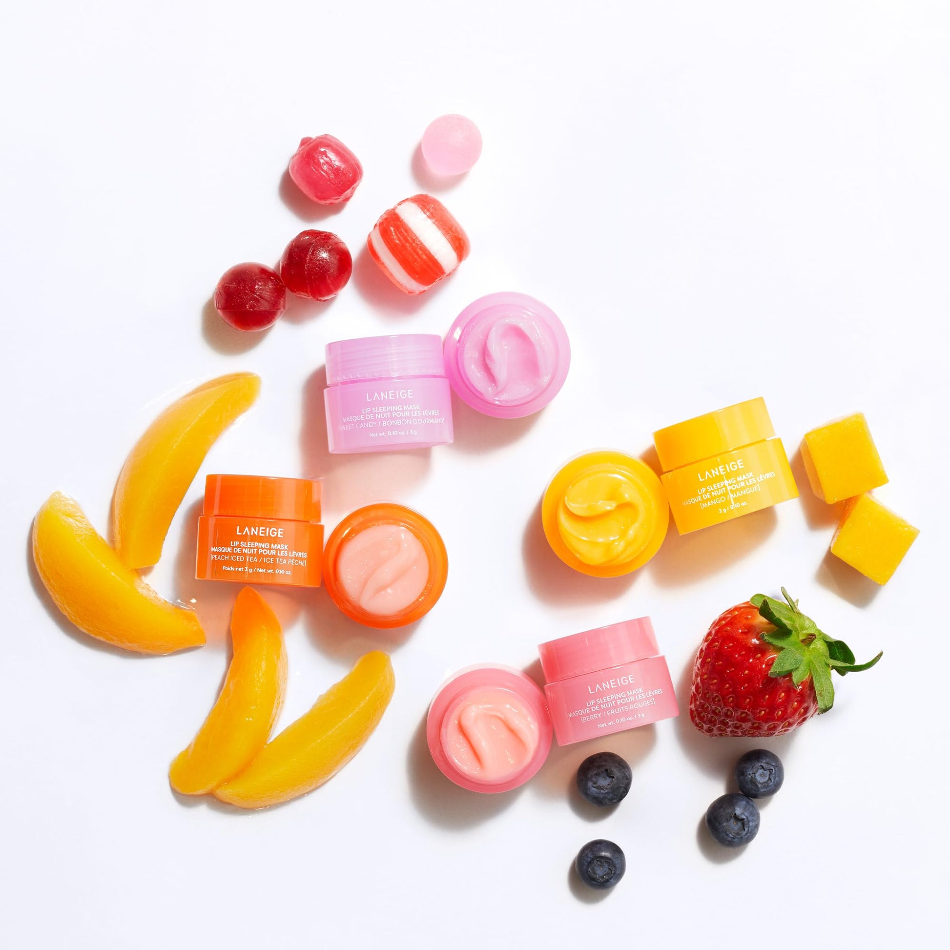LANEIGE Dreamy Lip Kit: Lip Sleeping Mask Berry, Sweet Candy, Mango, and Peach Iced Tea, Nourish, Hydrate, Vitamin C, Shea Butter, Coconut Oil - Available at All In One Marketplace Canada