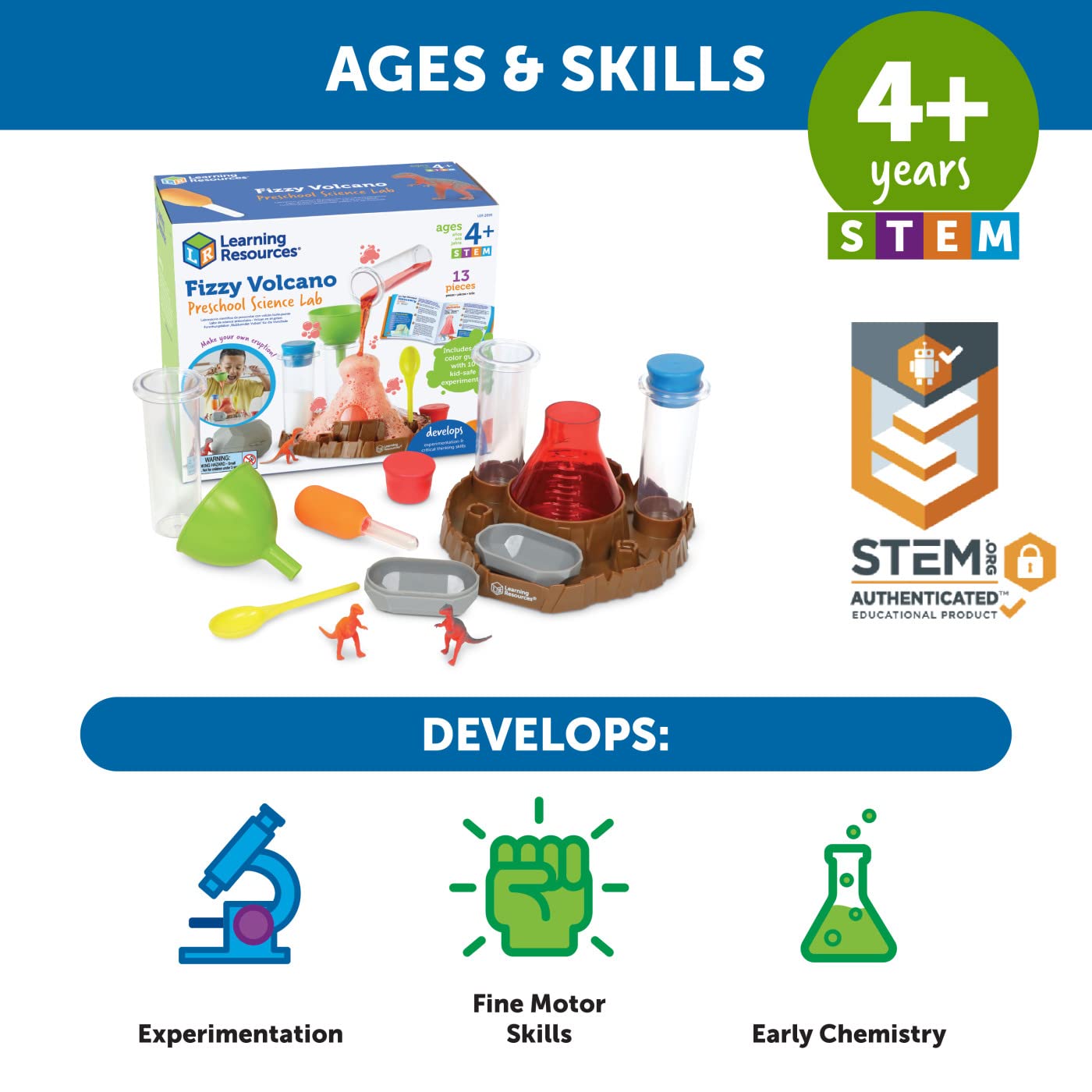 Learning Resources Fizzy Volcano, 13 Pieces, Ages 4+, Preschool Science Lab, Science Kits for Kids, Science Experiments for Kids,STEM Toys for Kids Learning Resources