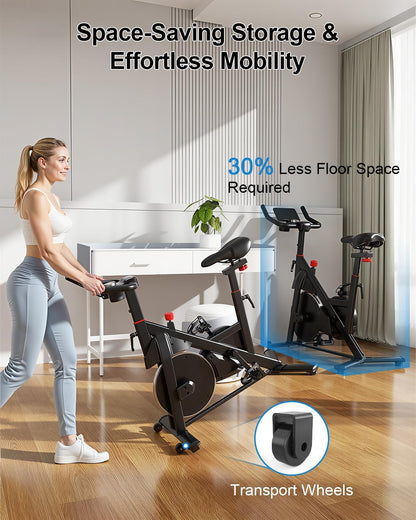 Exercise Bike, 32 Levels Magnetic Indoor Cycling Bike, 300lbs Capacity Stationary Bike with PitPat App & Comfort Seat Cushion