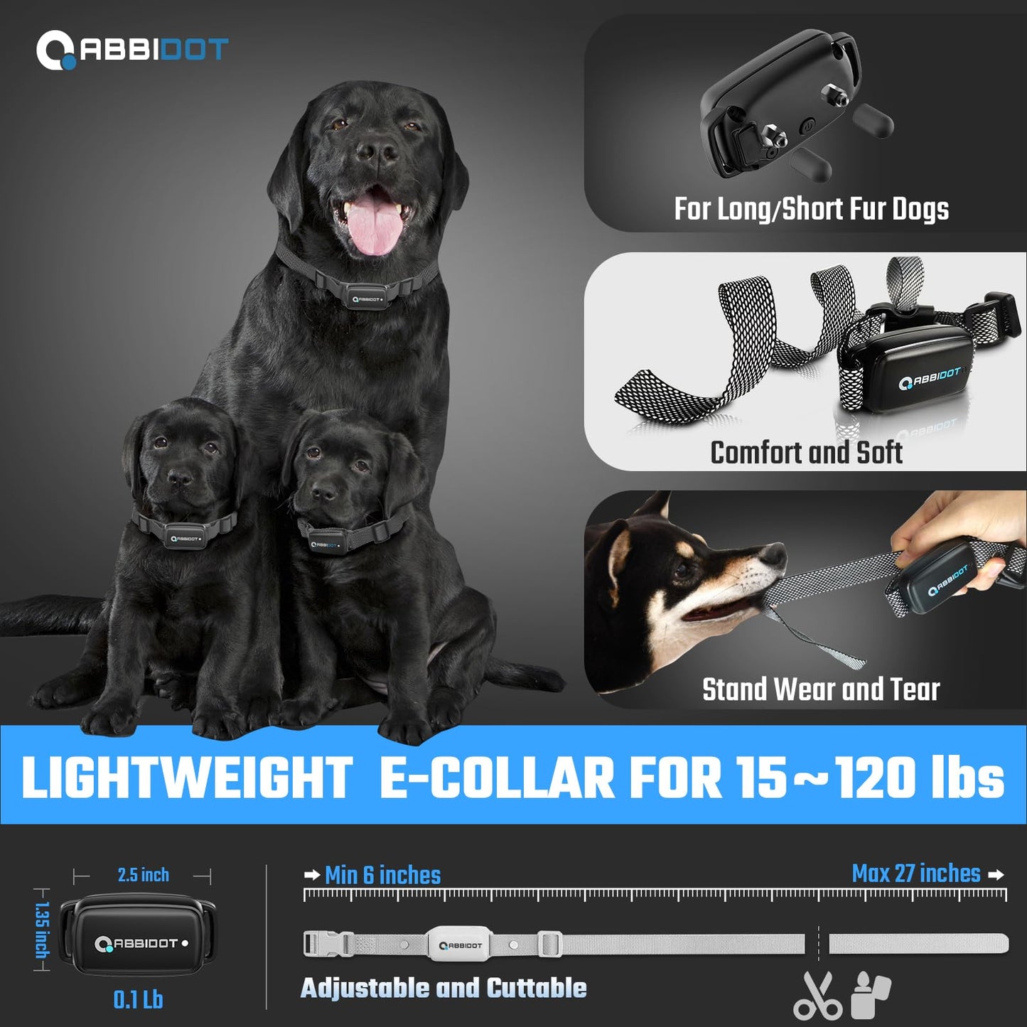 ABBIDOT 3300 Ft Dog Training Collar with Remote - [New Version] Shock Collar, 5 Training Modes, 88 Levels e Collar, Waterproof Training Collar for Small Medium Large Dogs(15~120 lbs)