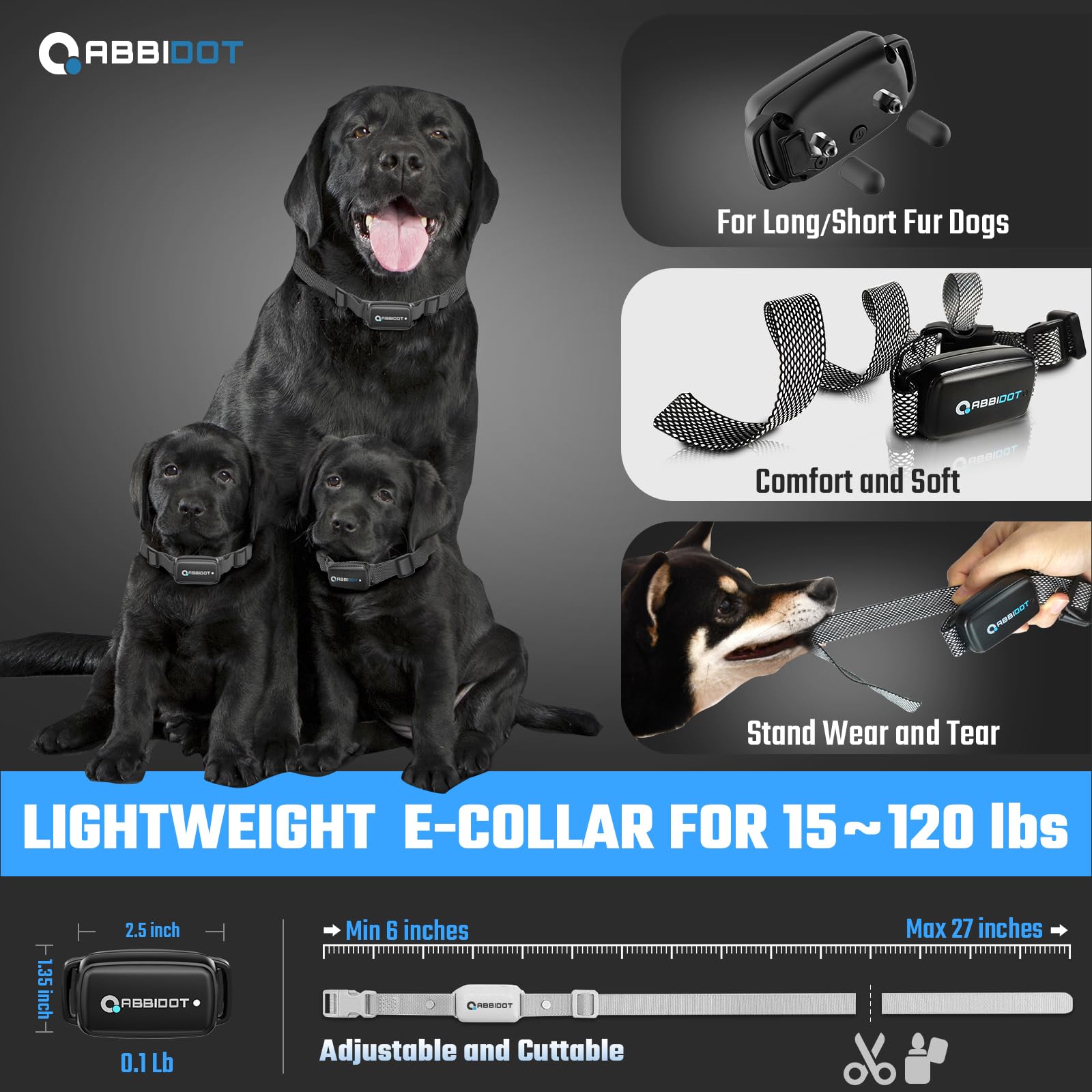 ABBIDOT 3300 Ft Dog Training Collar with Remote - [New Version] Shock Collar, 5 Training Modes, 88 Levels e Collar, Waterproof Training Collar for Small Medium Large Dogs(15~120 lbs)